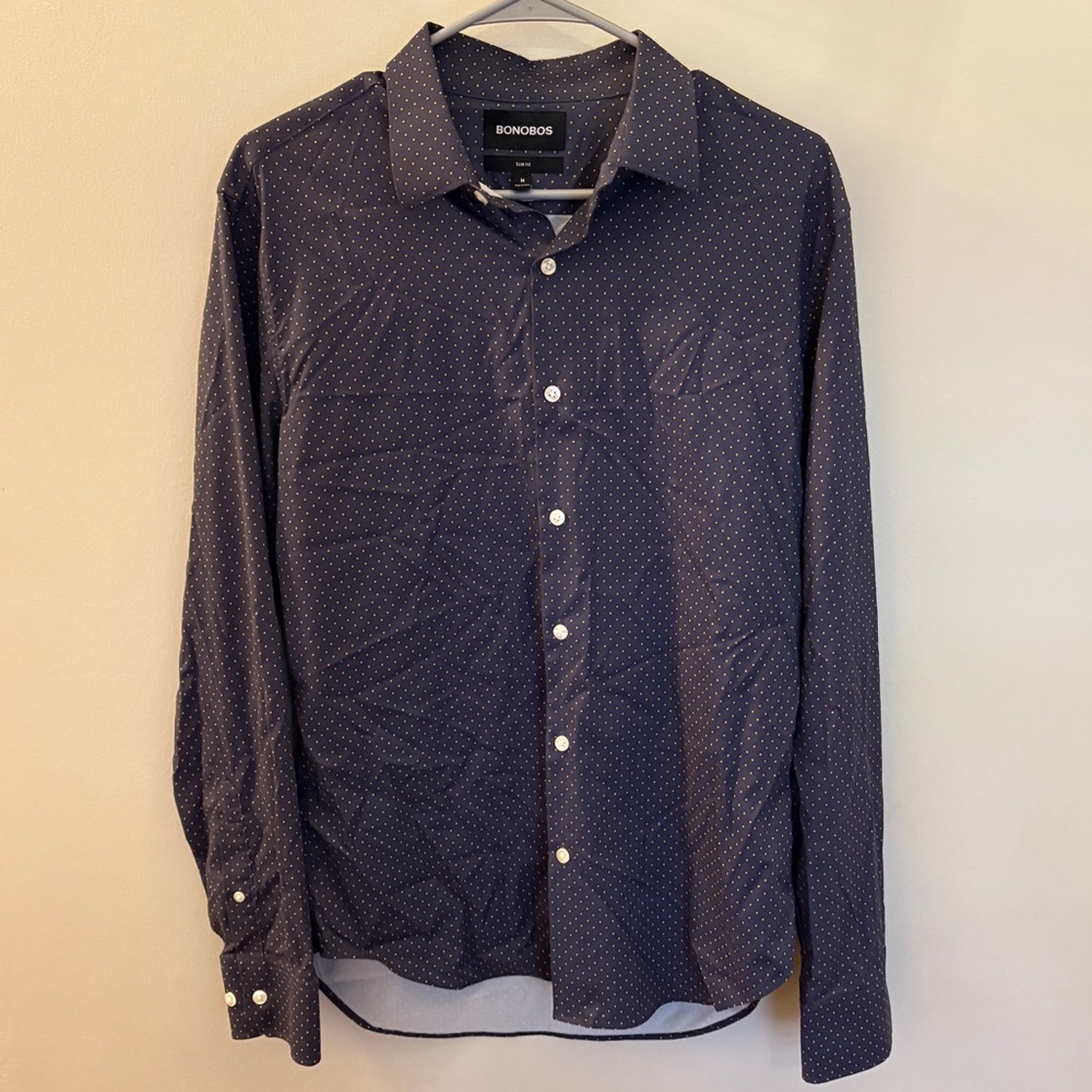 ✨ Bonobos Slim-Fit Microdot Dress Shirt – Navy (Size M) ✨